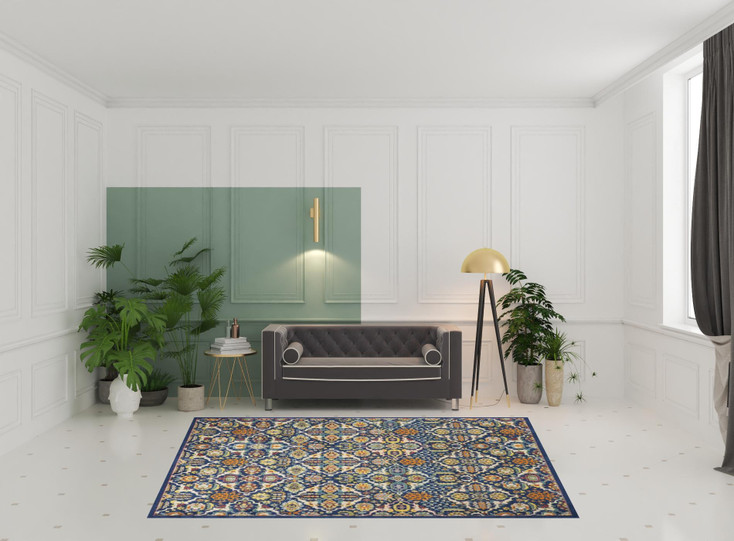 7' x 10' Blue Floral Power Loom Area Rug