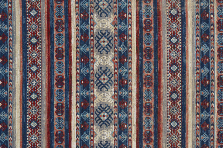 7' x 10' Blue Red and Ivory Geometric Power Loom Distressed Stain Resistant Area Rug