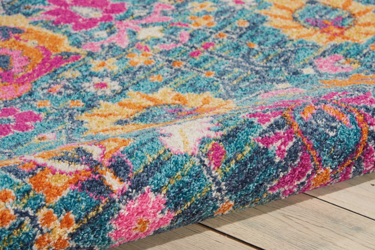 7' x 10' Blue and Orange Floral Power Loom Area Rug