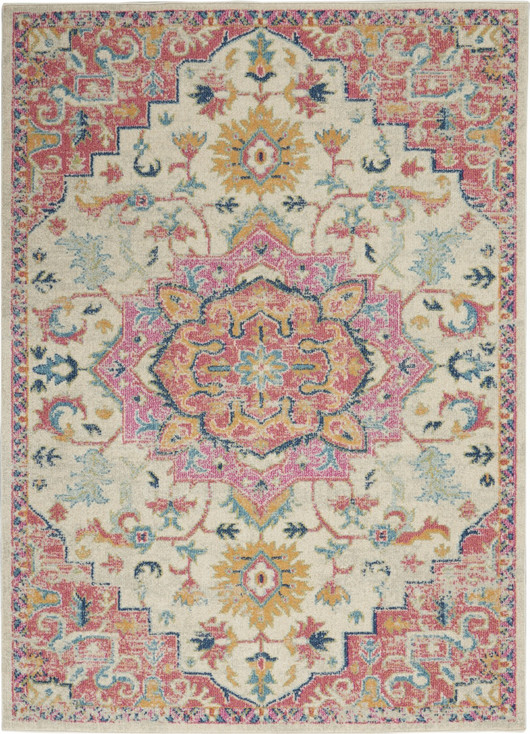 7' x 10' Pink and Ivory Southwestern Dhurrie Area Rug
