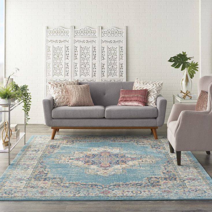7' x 10' Light Blue Southwestern Power Loom Area Rug