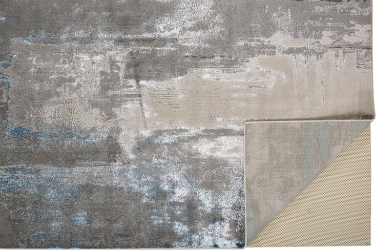 7' x 10' Gray Ivory & Blue Abstract Stain Resistant Area Rug