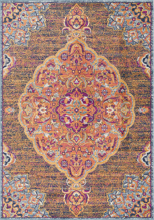 7' x 10' Rustic Orange Medallion Area Rug