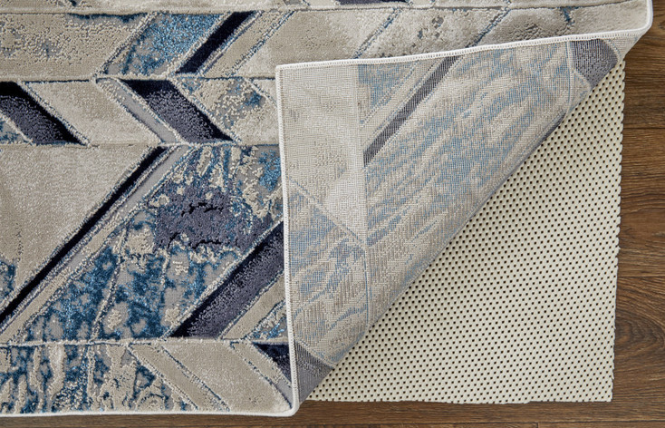 7' x 10' Ivory Blue and Gray Chevron Power Loom Distressed Area Rug