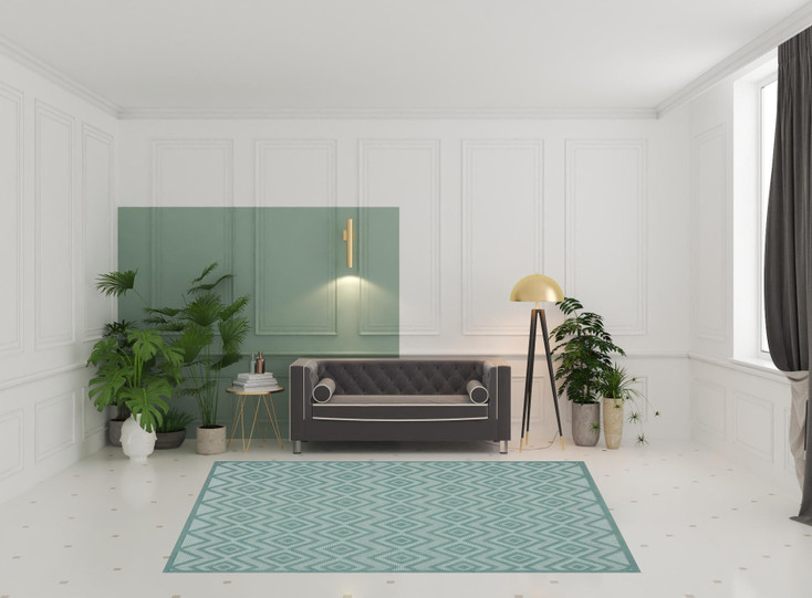 7' x 10' Aqua Geometric Flat Weave Polypropylene Area Rug