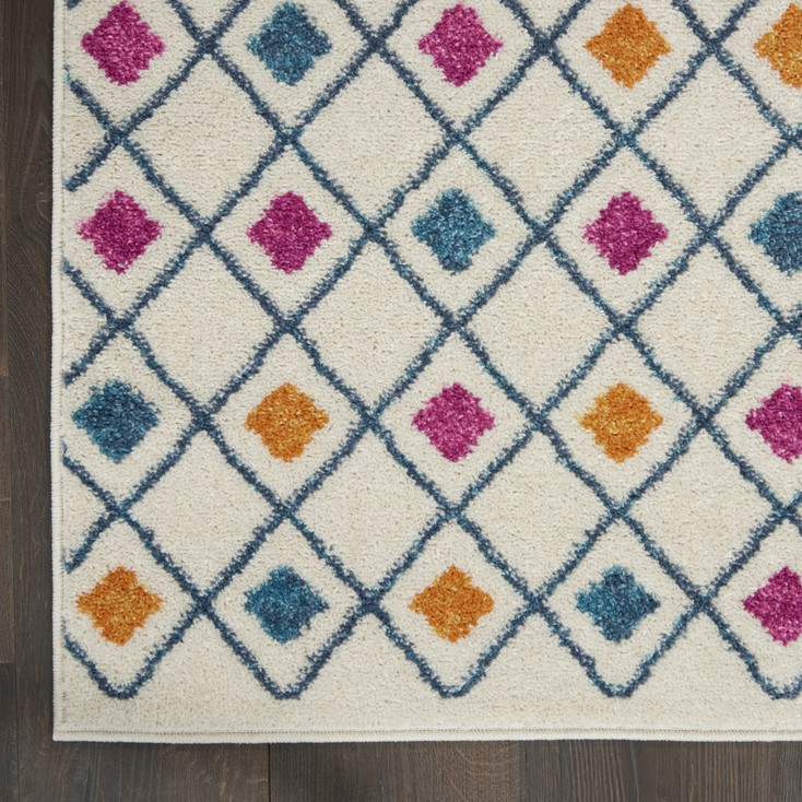 7' x 10' Blue and Ivory Geometric Dhurrie Area Rug