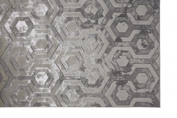 7' x 10' Gray Taupe and Silver Abstract Stain Resistant Area Rug