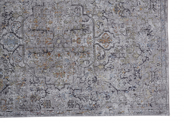 7' x 10' Gray Taupe and Yellow Abstract Stain Resistant Area Rug