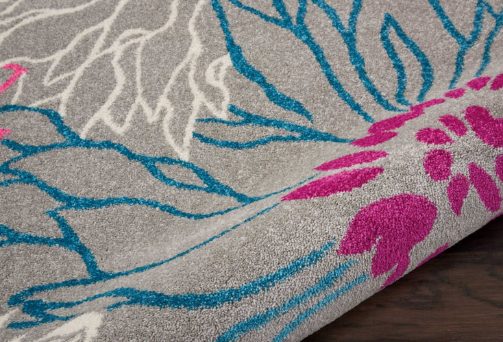 7' x 10' Gray Floral Dhurrie Area Rug
