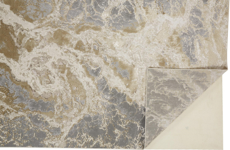 7' x 10' Ivory Silver and Gold Abstract Stain Resistant Area Rug