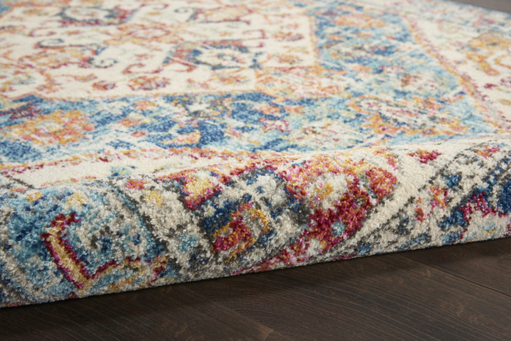 7' x 10' Blue and Ivory Power Loom Area Rug
