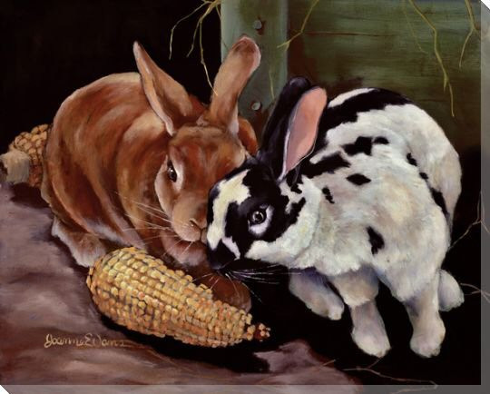 Field Corn Rabbits Wrapped Canvas Giclee Print Wall Art