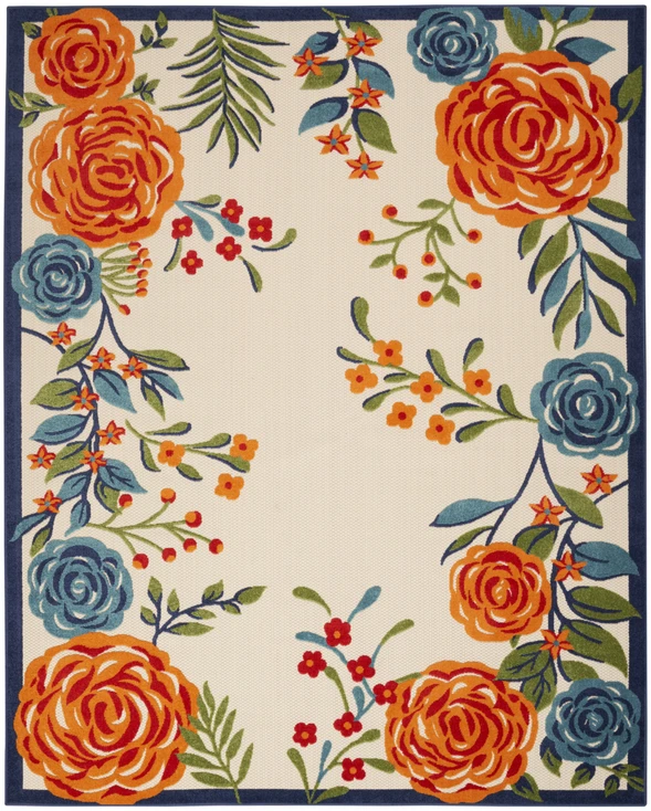 7' x 10' Multicolor Floral Stain Resistant Non Skid Polypropylene Area Rug
