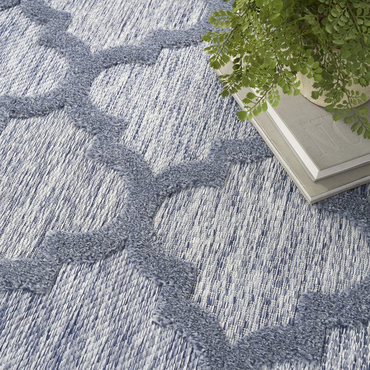 7' x 10' Blue Geometric Flat Weave Area Rug