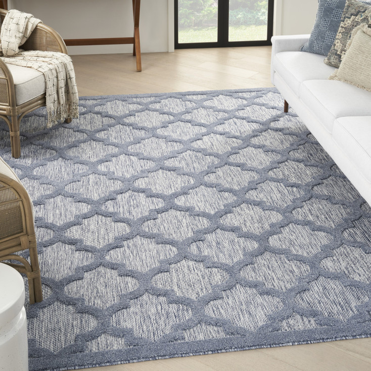 7' x 10' Blue Geometric Flat Weave Area Rug