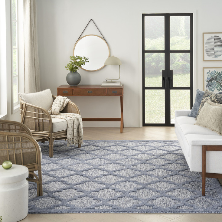 7' x 10' Blue Geometric Flat Weave Area Rug