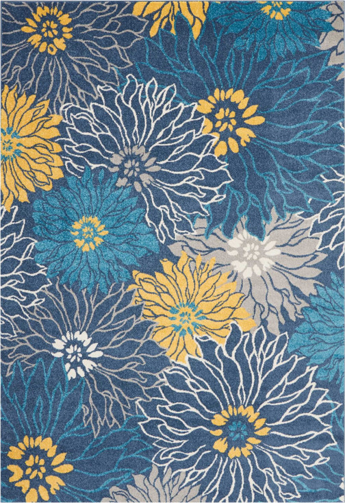 7' x 10' Blue Floral Power Loom Polypropylene Area Rug