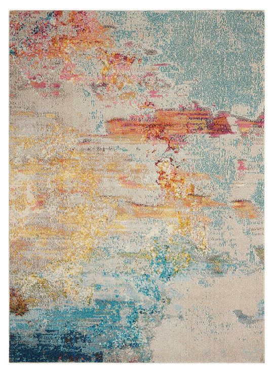 7' x 10' Blue and Gray Abstract Power Loom Area Rug