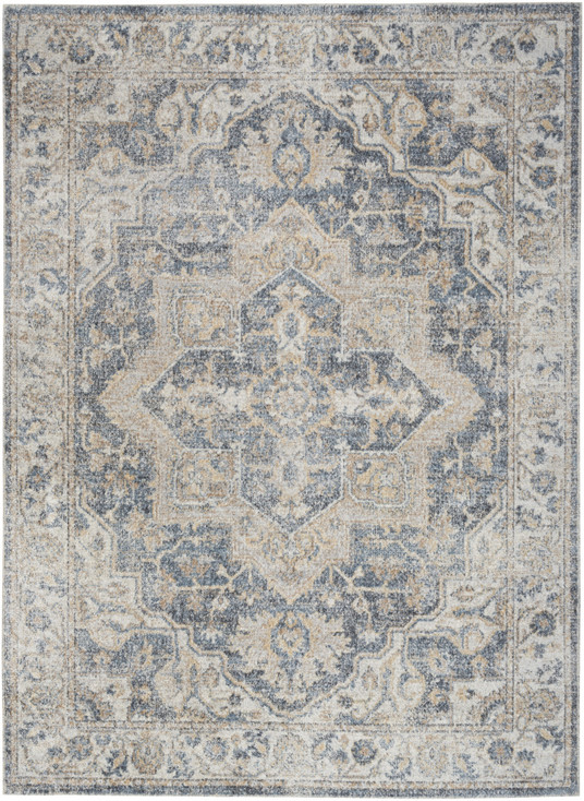 7' x 9' Gray Oriental Power Loom Washable Rectangle Area Rug
