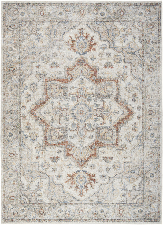 7' x 9' Gray Oriental Power Loom Washable Area Rug