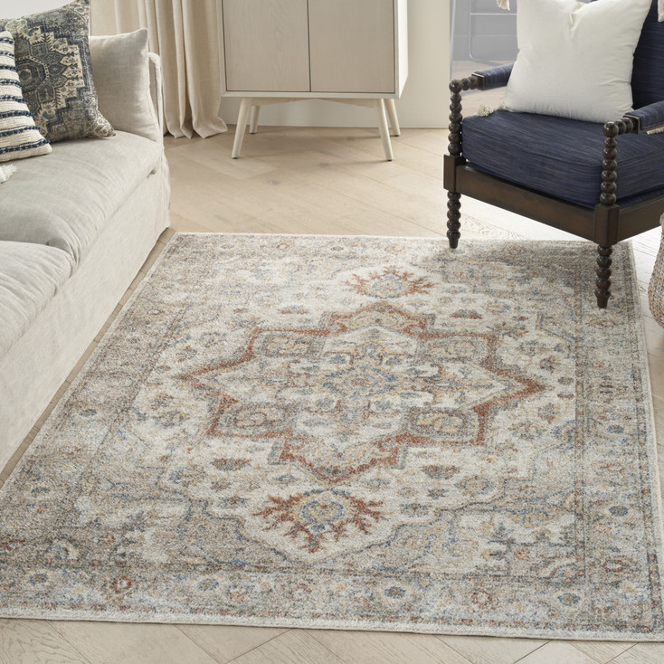 7' x 9' Gray Oriental Power Loom Washable Area Rug