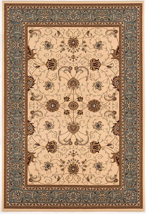 7' x 9' Cream and Blue Traditional Area Rug