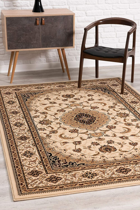 7' x 9' Cream Floral Medallion Area Rug