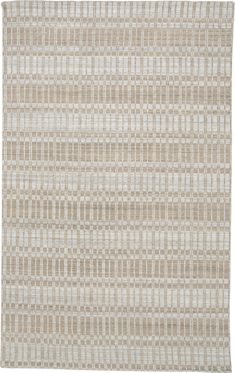 7' x 9' Tan Gray and Silver Striped Hand Woven Area Rug