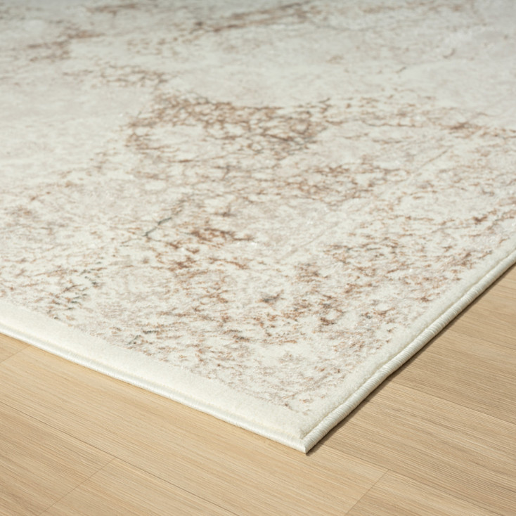 7' x 9' Beige Cream and Brown Damask Stain Resistant Area Rug