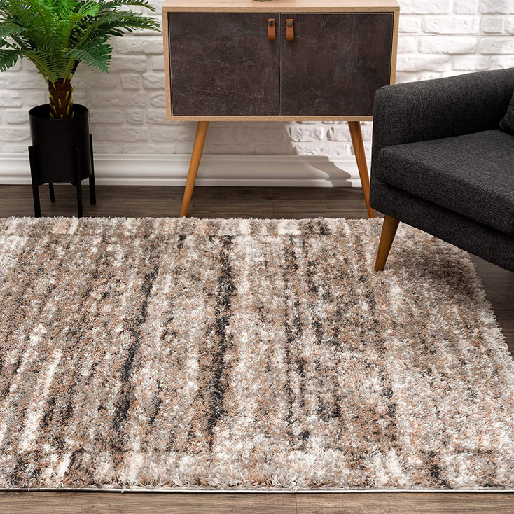 7' x 9' Ivory and Brown Retro Mod Area Rug