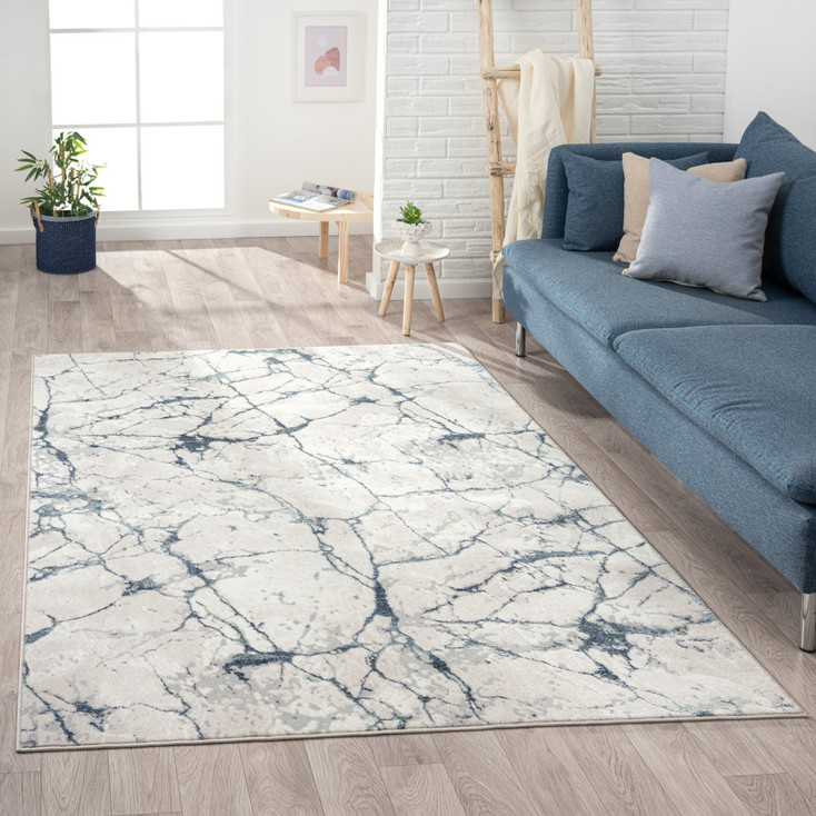 7' x 9' Blue & Gray Abstract Stain Resistant Area Rug