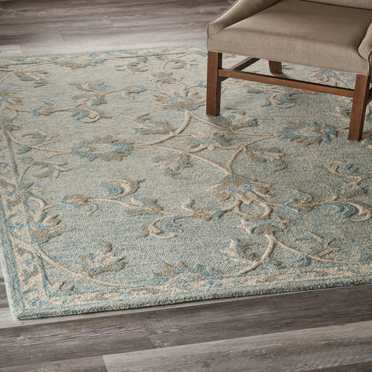 7' x 9' Blue and Ivory Wool Hand Tufted Area Rug