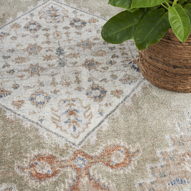7' x 9' Sage Oriental Power Loom Distressed Washable Area Rug