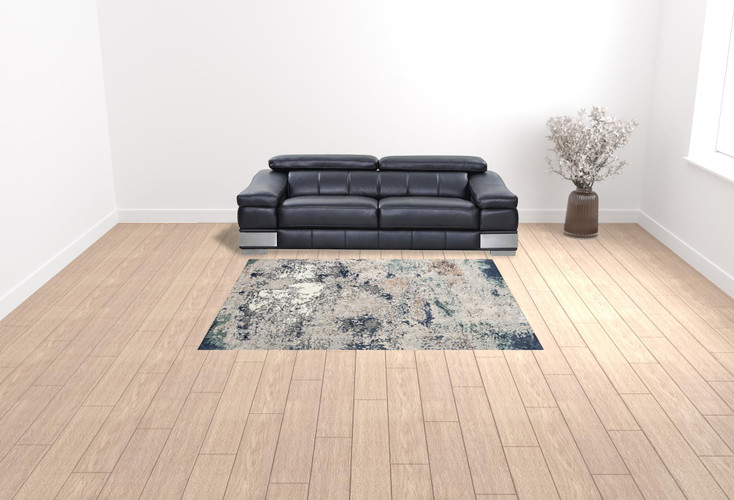 7' x 9' Blue and Gray Abstract Stain Resistant Area Rug