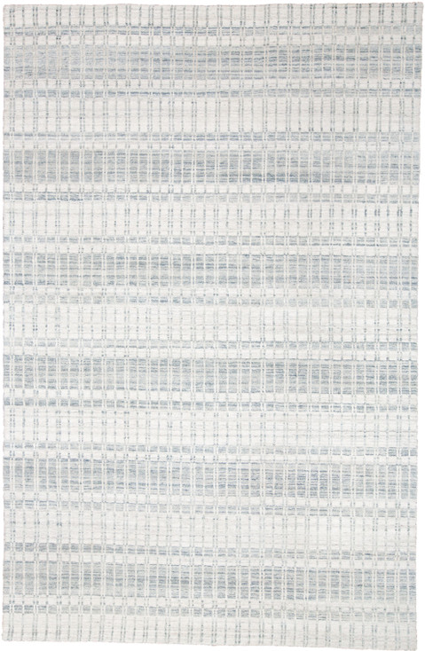 7' x 9' Ivory and Blue Striped Hand Woven Area Rug