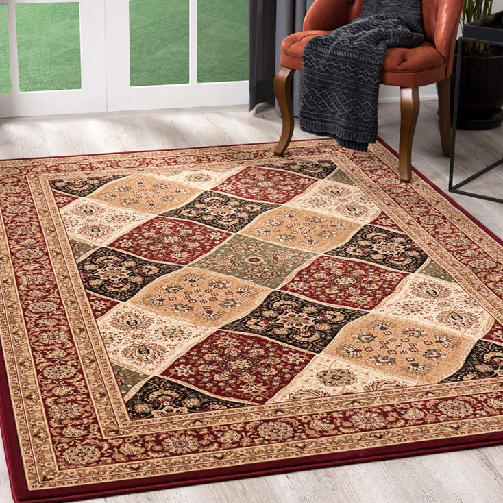 7' x 9' Red Decorative Diamonds Area Rug