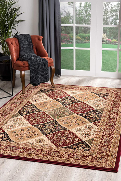 7' x 9' Red Decorative Diamonds Area Rug