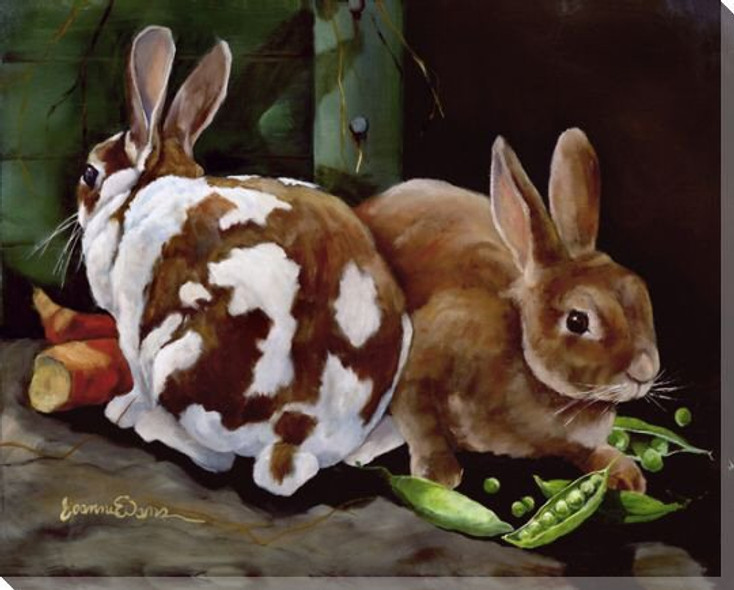 Bunnies with Peas & Carrots Wrapped Canvas Giclee Print Wall Art