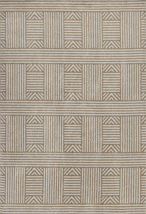 7' x 9' Beige Geometric Lines UV Treated Indoor Area Rug