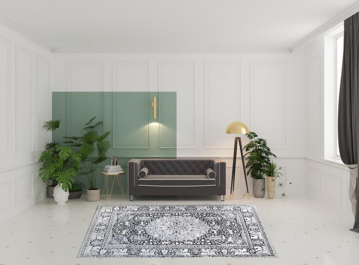 7' x 9' Charcoal Medallion Stain Resistant Area Rug