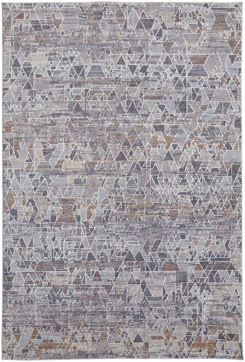 7' x 9' Gray Blue and Orange Abstract Power Loom Distressed Stain Resistant Area Rug