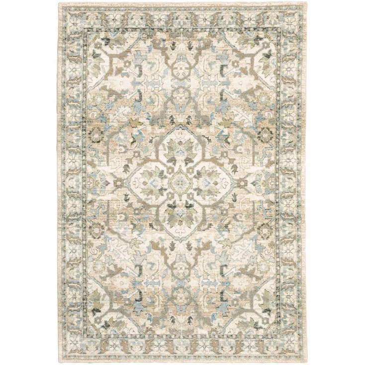 7' x 9' Beige and Ivory Medallion Area Rug