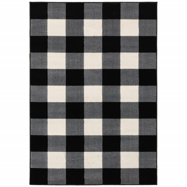 7' x 9' Monochromatic Gingham Pattern Indoor Area Rug