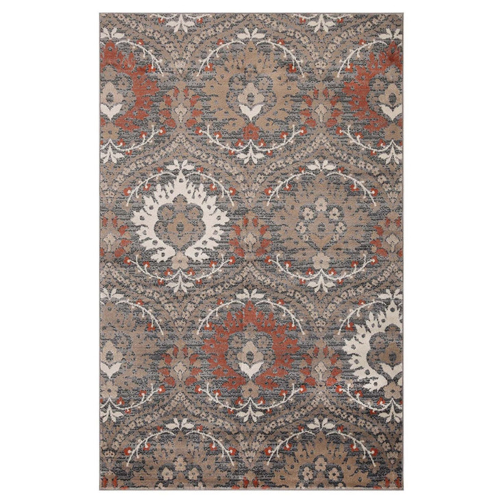 7' x 9' Rust Floral Stain Resistant Area Rug