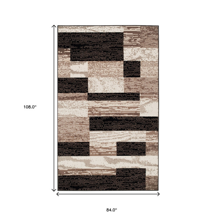 7' x 9' Chocolate Patchwork Power Loom Stain Resistant Area Rug