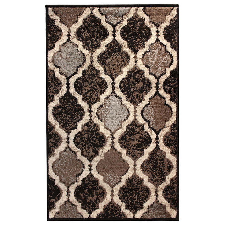 7' x 9' Chocolate Quatrefoil Power Loom Distressed Stain Resistant Area Rug