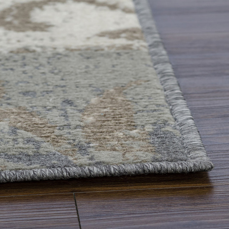8' x 10' Ivory Gray and Olive Floral Power Loom Distressed Area Rug