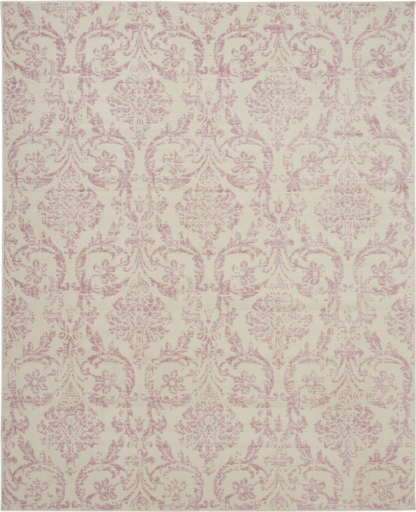 8' x 10' Cream Damask Power Loom Polypropylene Area Rug