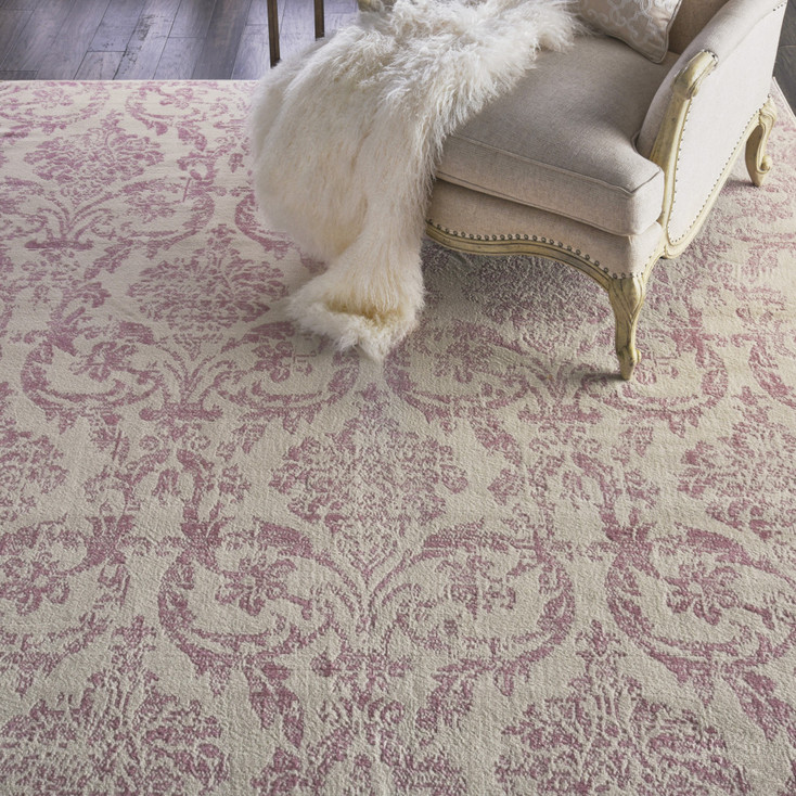 8' x 10' Cream Damask Power Loom Polypropylene Area Rug