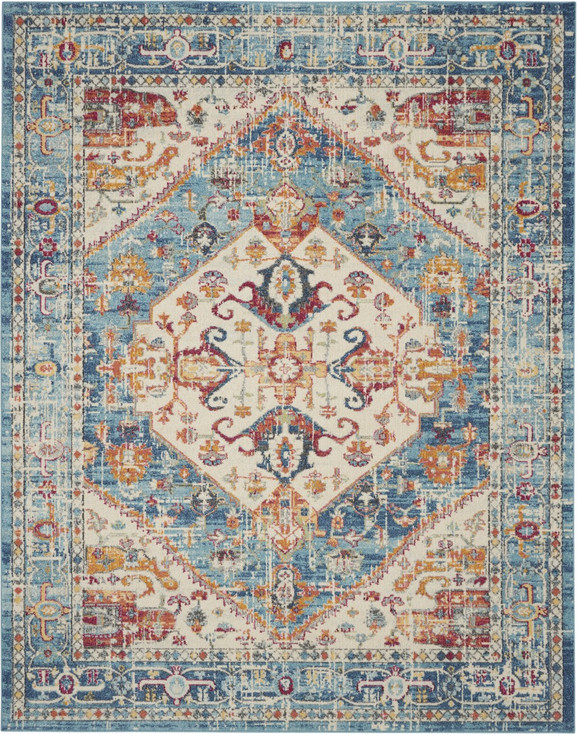 8' x 10' Blue & Ivory Power Loom Area Rug